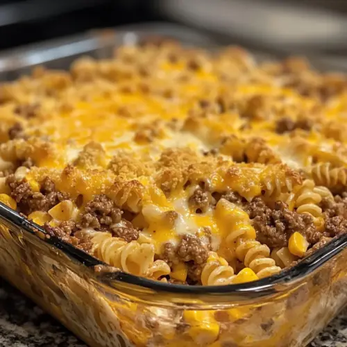 Cheddar Ranch Beef & Corn Pasta Bake