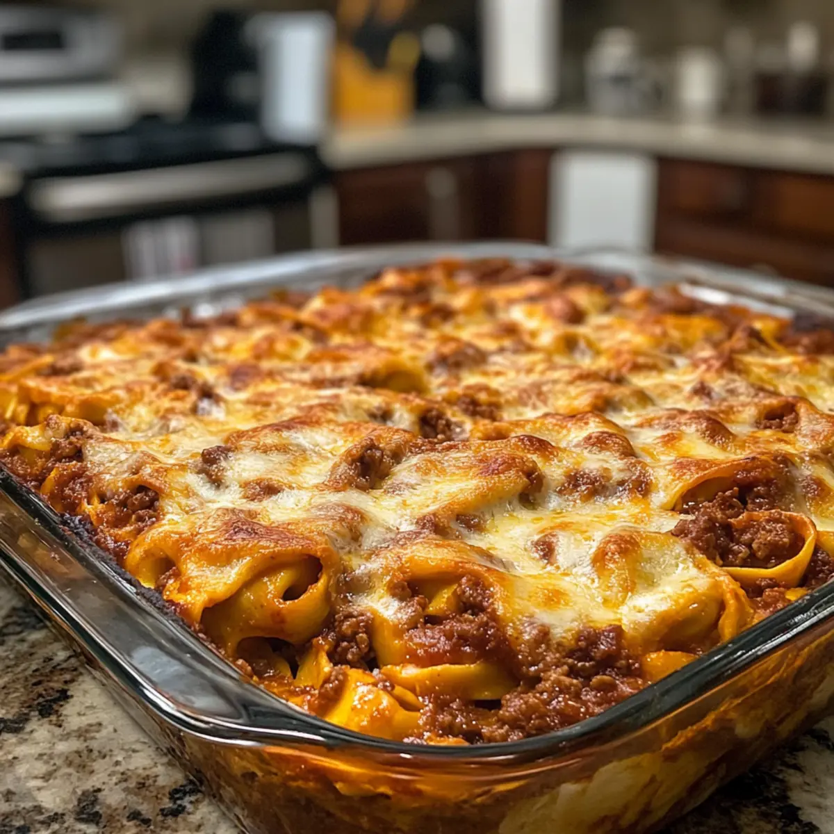 Easy Cheesy Baked Tortellini (With Meat Sauce)